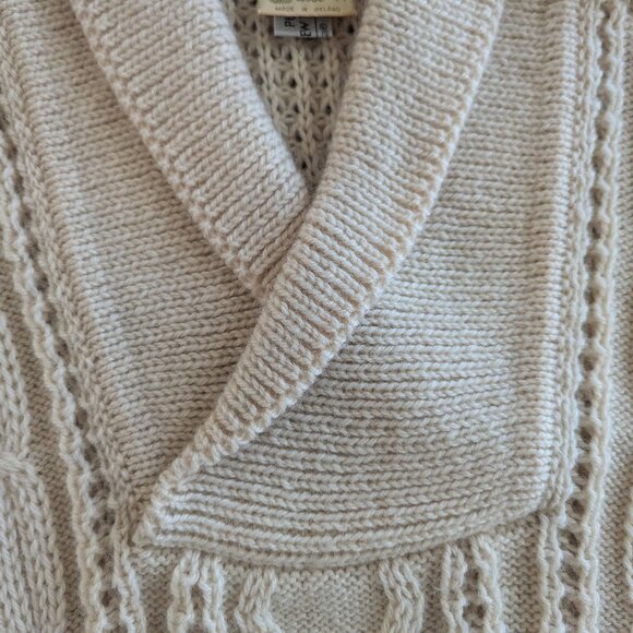Falcarraugh Classic Irish Wool Shawl Collar Warm Winter Cable Knit Sweater L - Picture 3 of 8